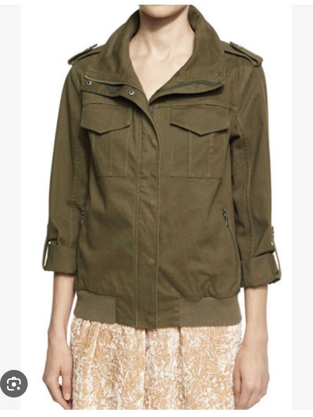 Alice + Olivia “Never Say Never” Embroidered Military Utility Jacket ( size L)
